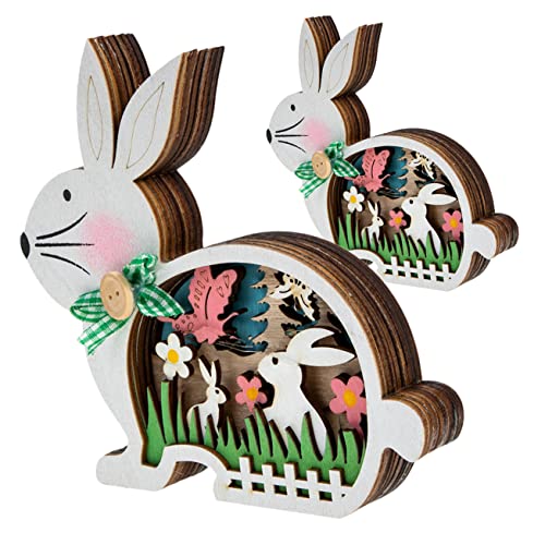 MAGICLULU 2St Kaninchen-Verzierung Hahn-Ornamente jo Ammer hasenfiguren Hasen zubehör osterbrunch hasenzubehör Easter Ostern Holzschild Ostern Herzstück Holzschild hölzern von MAGICLULU