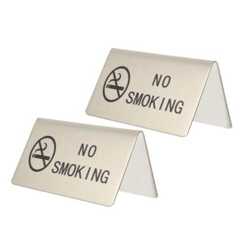 MAGICLULU 2St Rauchverbotsschild Tischschild industrielle Warnzeichen Zeichen nicht rauchen Nichtraucher-Schild gesteckt regel Nichtraucher-Tischkarten Metallschilder Rostfreier Stahl Silver von MAGICLULU