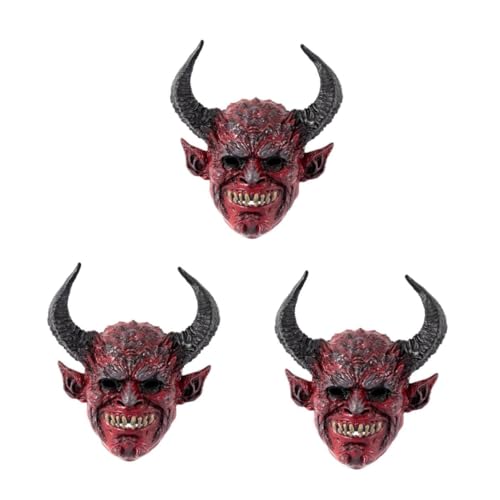 MAGICLULU 3St Teufelshorn-Kapuzenmaske Cosplay-Maske Partymasken Schreckensmaske dämonen maske Hornmaske Teufelsmaske Halloween-Trompete gruselige Geistermaske gruselige Monstermaske RP rot von MAGICLULU