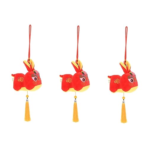 MAGICLULU 3St Wufu Kaninchen Anhänger Desktop- Jahr der Puppe buchregal Dekoration hasenfiguren gefüllte Hasenpuppe Ausgestopftes Hasen-Maskottchen- PP Baumwolle rot von MAGICLULU