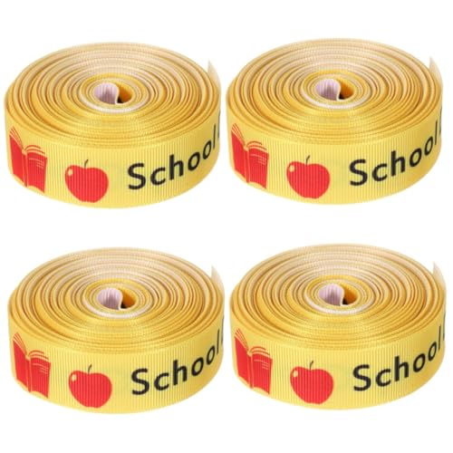 MAGICLULU 4 Rollen Zurück zum Schulband Abschluss-Ripsband Wickelband Abschlussband weißes Band Lehrerband Schleifenband Schmuckband Geschenkband mit Karomuster Band für DIY Polyester Yellow von MAGICLULU