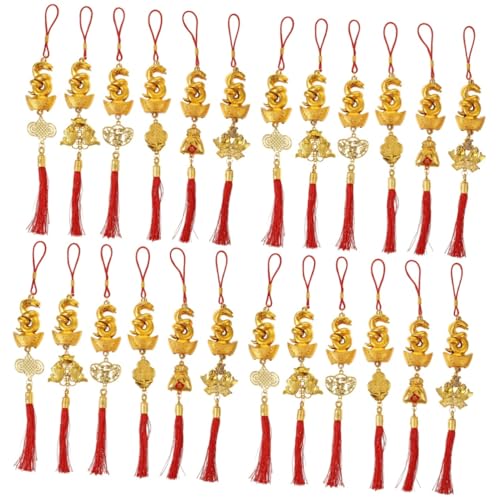 MAGICLULU 4 Sätze Vergoldeter Barren-schlangenanhänger Roter Knotenanhänger Ornamente Chinesisches Neujahr Anhänger Glücksbringer Schlangenanhänger Neujahrsdekore Bonsai-Ornament 6 Stück * 4 von MAGICLULU