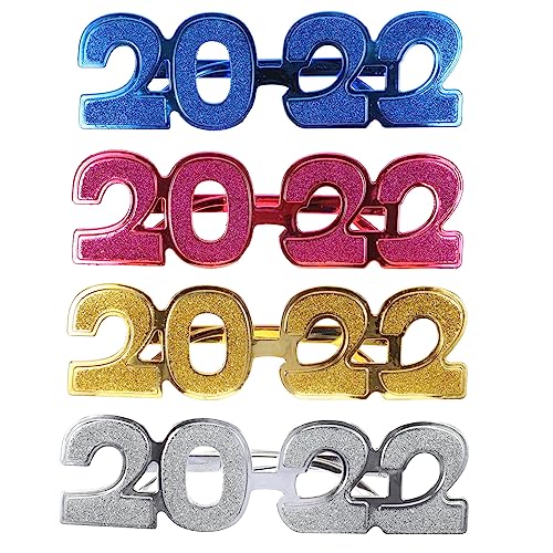 MAGICLULU 4 Stück 2022 Brille Silvester Brille 2022 Partybrillen dekorative brillen des neuen jahres 2022 neu fasching brille faschingsbrille new years Neujahrsbrille Partydekoration Plastik von MAGICLULU