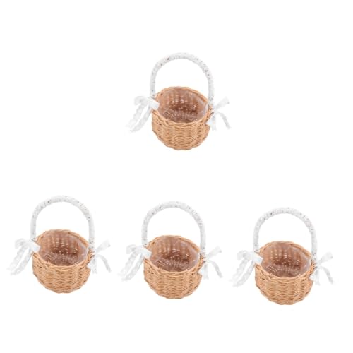 MAGICLULU 4 Stück Blumenkorb Aufbewahrungskorb Picknickkorb Hochzeitskorb geschenkkorb Dekoration Gefälschte Pflanzen geflochtener Korb mit Griff tragbarer Obstkorb Rattan Khaki von MAGICLULU