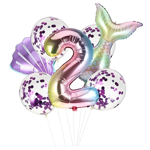 MAGICLULU 7 Stk Meerjungfrau Ballon Partydekoration am Meer Partygeschenke Muscheldekor ballon set luftballons set Luftballons zum 2. Geburtstag Ballons mit Pailletten Aluminiumfolie Violett von MAGICLULU