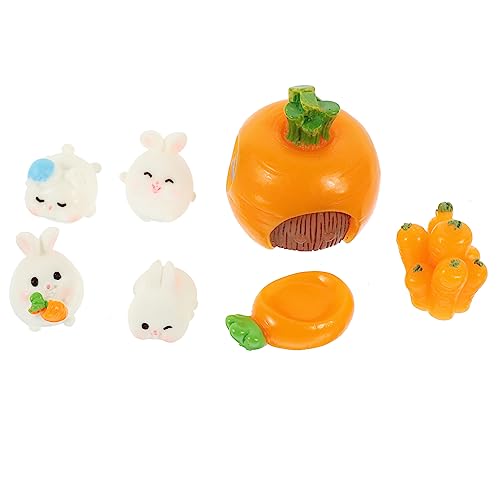 MAGICLULU 7 Teiliges Mini Kaninchen Set Mit Karotte Niedliche Miniatur Hasen Figuren Für Bonsai Und Tischdekoration Harz Deko Für Kinderzimmer Und Ostern von MAGICLULU