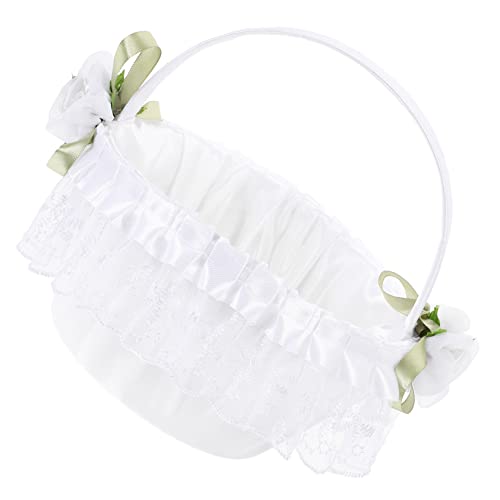 MAGICLULU Blumenkorb Aus Spitze Korb Für Hochzeitsmädchen Dekorativer Korb Hochzeitsdekoration Strauß Weidenkorb Gefälschte Blumen Körbe Korb Für Mädchen Hochzeit Eleganter Blumenkorb Weiß von MAGICLULU