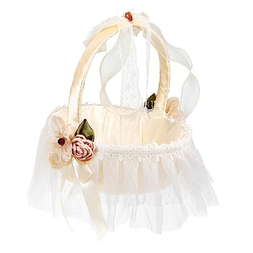 MAGICLULU Blumenkorb aus Satin wedlock wedding nupsis Haarschmuck für die Brautjungfer Hochzeitsblumenkorb Braut- rustikaler Korb für Blumenmädchen Accessoire für Blumenmädchen Satin- Weiß von MAGICLULU