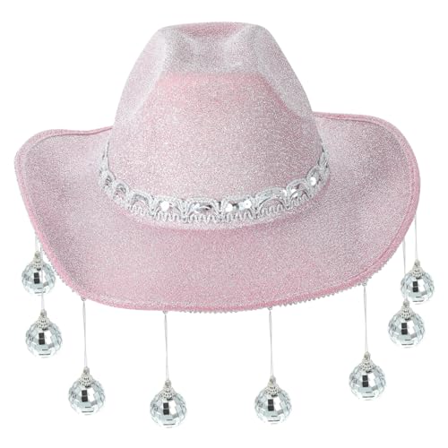 MAGICLULU Disco-Cowboyhut Hut mit Sonnenblende Hut Frauen Neonhüte für Glow-Party Cowgirls Strohhut damenmützen frauenmützen Kostümpartyhut Outdoor-Westernhut gebogener Westernhut Stoff Rosa von MAGICLULU