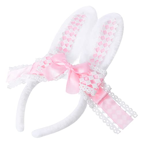 MAGICLULU Hasenohren Kc Stirnband Dienstmädchen Kostüm Süße Stirnbänder Hasenohren Haarband Kaninchen-haar Bowknot-haarband Dienstmädchen-outfit Lolita Plüschstoffe Rosa von MAGICLULU