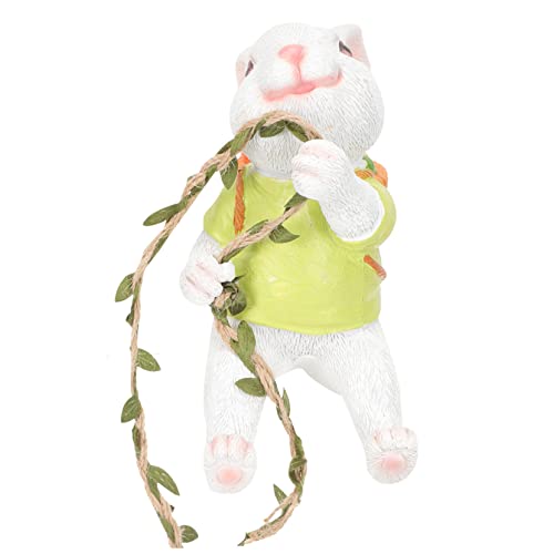 MAGICLULU Heimtextilien Schaukel Outdoor-Ornament Plüsch Miniatur-Hasen Märchengarten stickig Animal Figures Easter Decoration gartendeko gartenlieger Garten Anhänger Kaninchen aus Harz Weiß von MAGICLULU