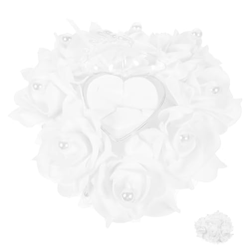 MAGICLULU Kastenkasten Simulierte Blumenringbox Schmuckhalter Deckel Korb Stand Geld Träger Hochzeit Perlen Männer Schmuckschatulle Eheringhalter Ringetuis Schaum Weiß von MAGICLULU