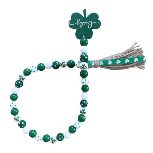 MAGICLULU Kleeblatt-perlen Girlande Perlen Rustikale Perlengirlande St. Patricks Day Perlengirlande Retro-perlengirlande Hängende Dekoration Hängende Quastenperle Perlen-anhänger Holz von MAGICLULU