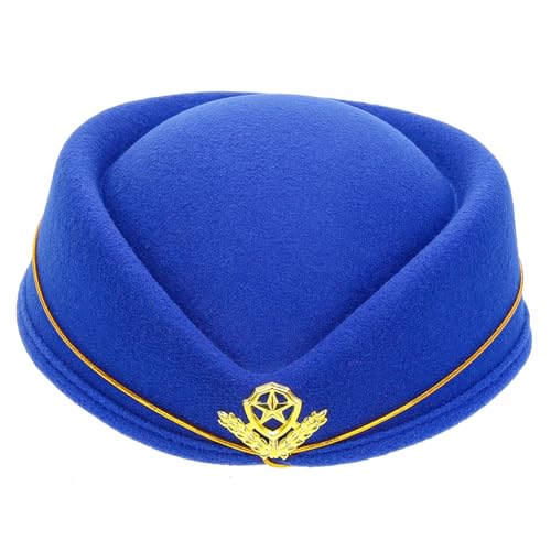 MAGICLULU Leistungsversorgung Mütze für Frauen Flugbegleiterhut Baseball Kappe Basshut Unisex-Fischerhut stewardess hut Stewardess-Hut Fliegeruniformmütze wollene Stewardess-Mütze Blue von MAGICLULU