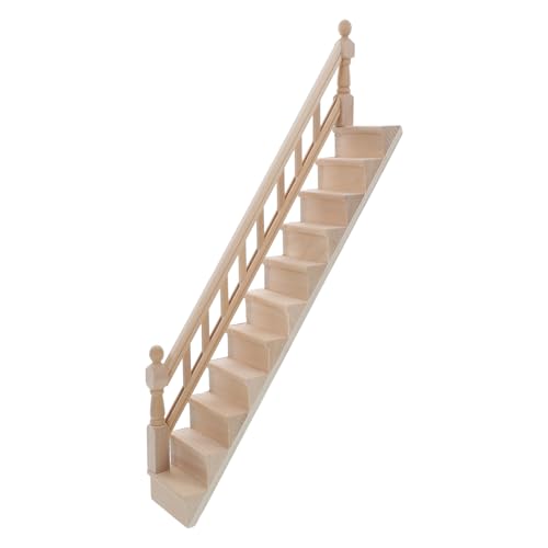 MAGICLULU Mini-Handlauftreppe eleganter Weidenkorb Logo rosa Ballettröckchen Kleiner Regalkranz Holztreppe Puppenhaus Mini Treppenmöbel Puppenhaus-Stufen-Modell Puppenhausmöbel hölzern von MAGICLULU