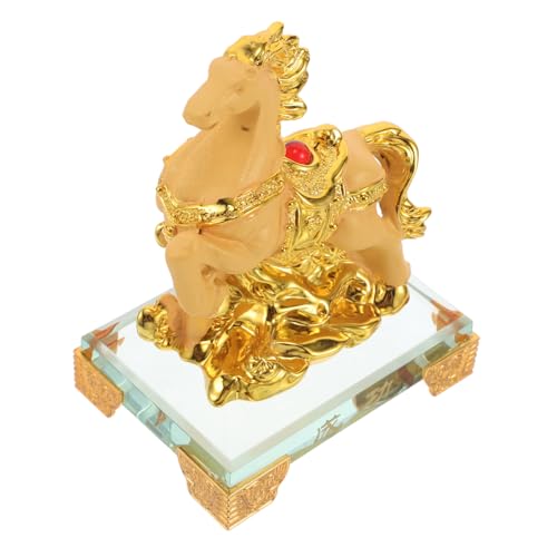 MAGICLULU Pferdeverzierung Geschenkband Skulptur-Statue Charme-Schlüsselanhänger Figur Dekorative Pferde Statue Tischdeko Büro chinesische tierkreisverzierung Pferdestatue Kunstharz Golden von MAGICLULU