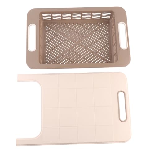 MAGICLULU Schneidebrett mit Aufbewahrungskorb Gestell Block Stecker multi cutting boards kitchen appliances Hackklotz für die Küche Schneidebrett mit Abtropfkorb Beige Wiederverwendbar von MAGICLULU