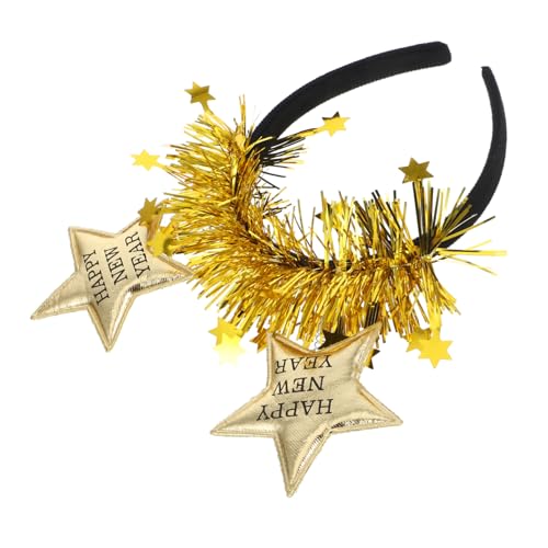 MAGICLULU Stirnband Frohes Neues Jahr-party-haarband Glitzer-neujahrs-kopfbedeckung Haarband Für Die Neujahrsparty Urlaub Stirnbänder Star-boppers-kopfbedeckung Golden Stoff von MAGICLULU