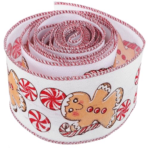 MAGICLULU Weihnachtsband Mit Draht 2 5 Zoll Sackleinenband Mit Drahtkante Und Lebkuchenmann Zum Basteln Schleifen Verpacken Von Weihnachtskränzen 2 2 Yard von MAGICLULU