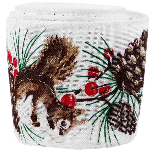 MAGICLULU Weihnachtsband Mit Draht 2. 5-Zoll-Sackleinenband Mit Drahtkante Und Eichhörnchen Zum Basteln Schleifen Verpacken Von Weihnachtskränzen 2 2 Yard von MAGICLULU