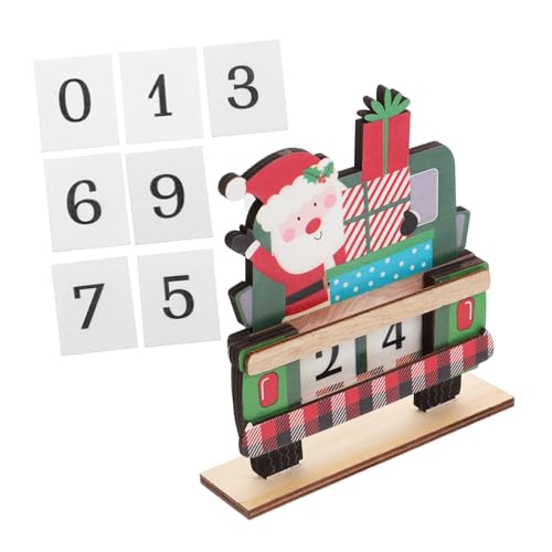 MAGICLULU Weihnachtsdekoration Weihnachts-countdown-blöcke Weihnachts-countdown-würfel Weihnachts-truck-countdown Weihnachts-countdown-holzschild Roter Lkw-holzblock Green Hölzern von MAGICLULU