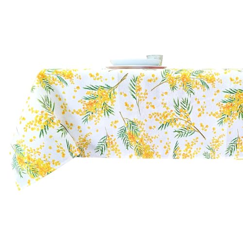 MAGIE DI CASA Tischdecke MIMOSA – Frühling Sommer – ideal als Geschenk und Tischdekoration mit Mimosa-Motiven – Made in Italy (6 Personen 140 x 180 cm, MIMOSA) von MAGIE DI CASA