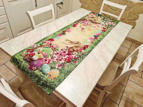 Tischläufer und Streifen Ostern aus Gobeline, Jacquard-Verarbeitung, Frühling und Sommer, ideal als Geschenk, Tischdekoration mit Ostermotiven – Made in Italy (Streifen 40 x 100 cm, Garden Easter) von MAGIE DI CASA