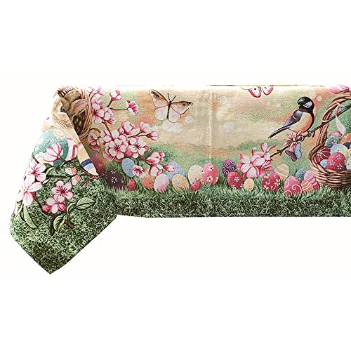 Ostertischdecken aus Gobeline, Jacquard-Verarbeitung – Frühling Sommer – ideal als Geschenk und Tischdekoration mit Ostermotiven – Made in Italy (12 Personen 140 x 240 cm, Garden Easter) von MAGIE DI CASA