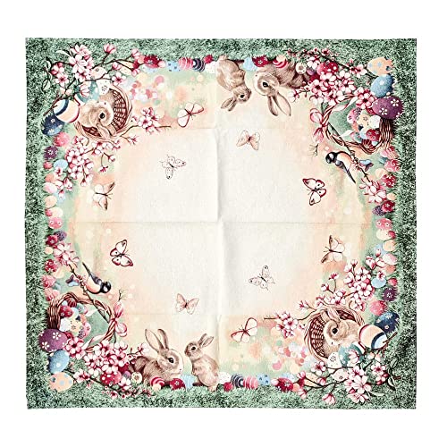 Ostertischdecken aus Gobeline, Jacquard-Verarbeitung – Frühling Sommer – ideal als Geschenk und Tischdekoration mit Ostermotiven – Made in Italy (4 Personen 140 x 140 cm, Garden Easter) von MAGIE DI CASA