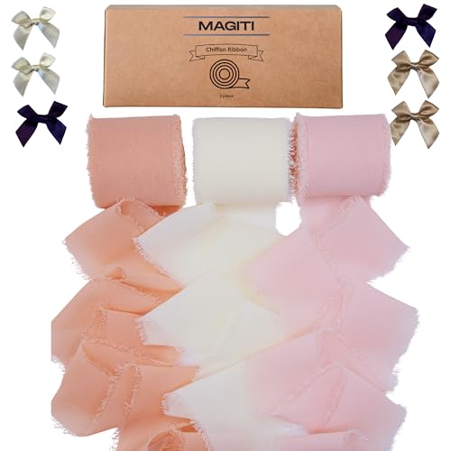 MAGITI Chiffonband, 1,5 x 21 m, ausgefranste Kanten, Geschenkverpackung, Hochzeitseinladung, Geschenk, Babyparty, Braut, (CRE-RGOL-LPINK) von MAGITI