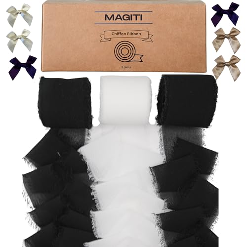 MAGITI Chiffonband, 1,5 x 21 m, ausgefranste Kanten, Geschenkverpackung, Hochzeitseinladung, Geschenk, Babyparty, Braut (BLA-CRE-BLA) von MAGITI