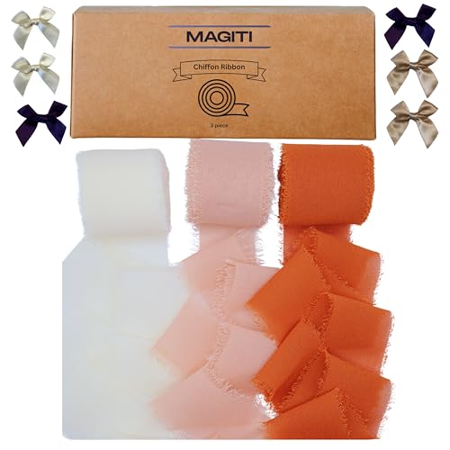 MAGITI Chiffonband, 1,5 x 21 m, ausgefranste Kanten, Geschenkverpackung, Hochzeitseinladung, Geschenk, Babyparty, Braut (CRE-RGOL-PUMPOR) von MAGITI