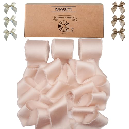 MAGITI Seidensatinband, 4,8 cm x 21 m, ausgefranste Kanten, Geschenkverpackung, Hochzeitseinladung, Geschenk, Babyparty, Brautschmuck, Nude-Nude von MAGITI