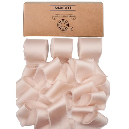 MAGITI Seidensatinband, ausgefranste Kanten, Geschenkverpackung, Hochzeitseinladung, Geschenk, Babyparty, Braut, 4,8 x 20,8 m (Helles Nude, Helles Nude), Helles Nude von MAGITI