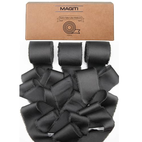 MAGITI Seidensatinband, ausgefranste Kanten, Geschenkverpackung, Hochzeitseinladung, Geschenk, Babyparty, Braut, 4,8 x 20,8 m (Schwarz-Schwarz-Schwarz) von MAGITI