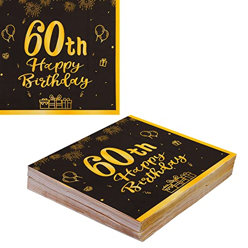 MAGLAUG Servietten 60 Geburtstag Mann Frau, Schwarz Gold Servietten Geburtstag Deko 60. Geburtstag Männer Frauen Deko Geburtstag Geburtstagsdeko Man Servietten Geburtstag 40Stück (60. geburtstag) von MAGLAUG