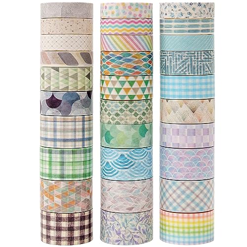 MAGLITT Washi Tape Set 30 Rollen Masking Tape Dekoratives Klebeband für Scrapbooking Handwerk Basteln (Basic Patterns) von MAGLITT