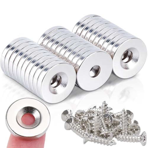 MAGXCENE 30 Stück Magnete Extra Stark, Neodym Magnete mit Loch 15x3 mm Senkungsdurchmesser 4 mm Klein Starke Magnet für Magnettafel Küchenschrank Kühlschrank Pinnwand Magnetboard Küche Büro von MAGXCENE