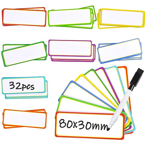 MAGXCENE 32 Stück Magnetstreifen Beschreibbar, Bunt Magnetschilder, 8 Farben Abwischbare Magnetschilder, Whiteboard Magnete Magnet-Etiketten für Kühlschrank Magnettafeln Büro von MAGXCENE