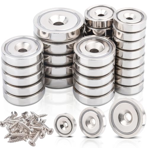 MAGXCENE Magnete Stark Neodym Magnete Extra Stark 3 Größe 15 Stück 16x5 mm 10 Stück 20x7 mm 5 Stück 25x7 mm Neodym Magnete mit Loch, Topfmagnet für Küchen, Kühlschrank,Werkstatteinrichtung Zubehör von MAGXCENE