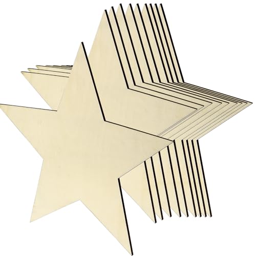 MAHIONG 10 Stück 20,3 cm große patriotische Holzsternausschnitte Bulk, unlackierte Blanko-Holzstücke Holz-Star-Start für Handwerk, DIY, Party, Hochzeit, Dekoration, Weihnachtsgeschenke von MAHIONG