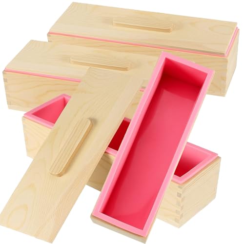 MAHIONG Silikon-Seifenformen-Set, 1,3 l, rechteckig, Silikon, für Kasten, Seifenherstellung, mit 3 Holzboxen und 3 Deckeln, DIY-Zubehör für die Seifenherstellung von MAHIONG