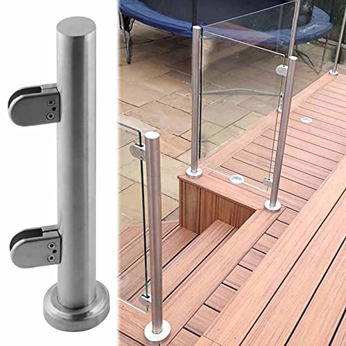 MAHNFEID Sicherheits-Handlauf-Haltegriff-Set für Glasgeländerpfosten, Handlaufpfosten aus Edelstahl für Treppengeländer, Glasbalustradensystem zur Bodenmontage, Klemme für runde Glasplatten (Pfosten von MAHNFEID