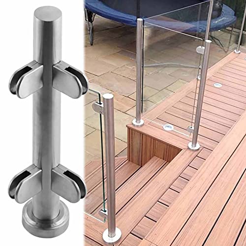 MAHNFEID Sicherheits-Handlauf-Haltegriff-Set für Glasgeländerpfosten, Handlaufpfosten aus Edelstahl für Treppengeländer, Glasbalustradensystem zur Bodenmontage, Klemme für runde Glasrohre (Silber-Eck von MAHNFEID