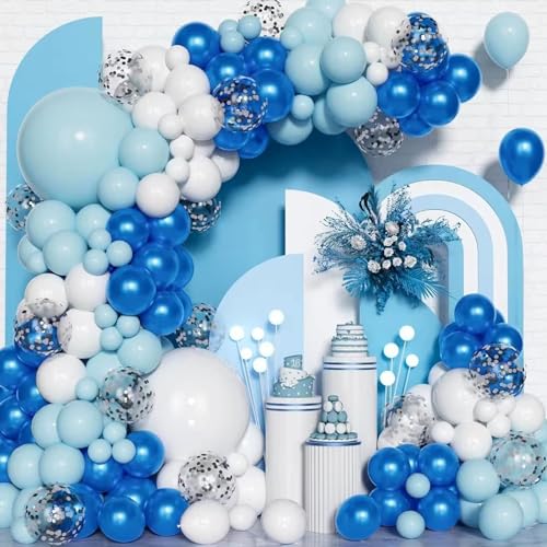 MAIGO 130 Stück blaues Ballonbogen-Set – blaue und weiße Luftballons, blaue Luftballons, Babyparty-Ballons, blaue und silberne Luftballons, blaue Babyparty-Ballonbogen für Hochzeit, von MAIGO