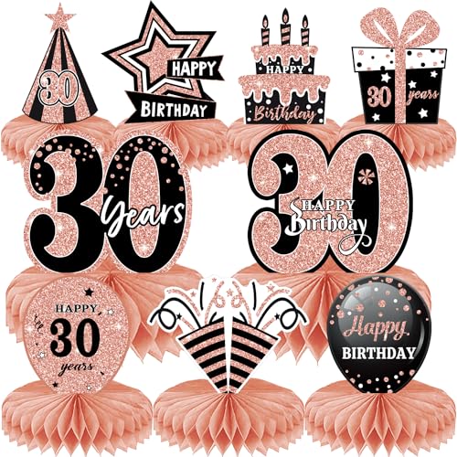 MAIGO 9Pcs Rose Gold 18th 21th 30th 40th Honeycomb Decorations - Happy Birthday Decorations Birthday Table Center Decorations Party Table Decorations Table Decorations Centrepiece (30) von MAIGO