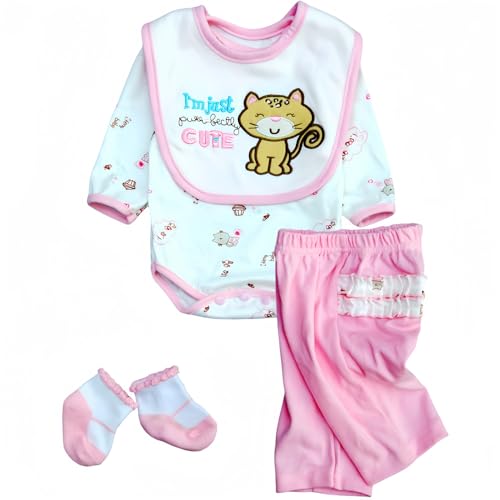 4 Stück Reborn Baby Puppe Kleidung Kätzchen Anzug für 17-22 Zoll Baby Puppe Kleidung Outfits mit Lätzchen und Socken, Reborn Puppe Zubehör für Neugeborene Puppe Boy&Girl von MAIHAO