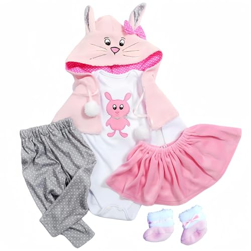 Baby Puppen Kleidung Hase Outfit Passend für 35–45 cm Neugeborene Babypuppe, Reborn Babypuppen Kleidung Zubehör für 14-18 Zoll Puppen, Babykleidung mit Schuhen 5 Stück von MAIHAO