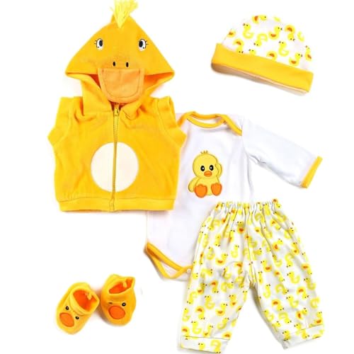 Reborn Baby Puppe Kleidung 20inch Puppenkleidung Niedliche gelbe Ente Outfit Zubehör Set für 43-55 cm Reborn Puppen Baby Bekleidung mit Mantel, Hut, Jumpsuit, Hose und Socken 5Pcs von MAIHAO