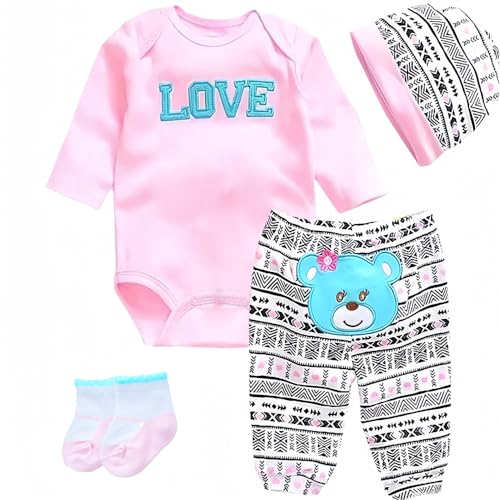 Reborn Baby Puppen Kleidung Zubehör Rosa Outfit für 17-22 Zoll Reborn Neugeborene Baby Kleidung Set 【Super Cute Bear 'LOVE' 4pcs Set】 von MAIHAO